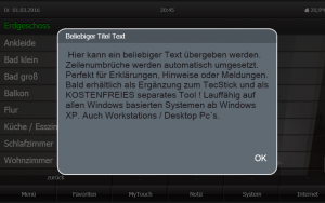 Popup´s für jede Visu. Mit dem TecMessage Tool. Optimal als ergänzung zum Gira QuadClint oder Freie Visualisierung. Auch ohne Visu nutzbar z.B. auf Desktop / Arbeitsplatzrechner