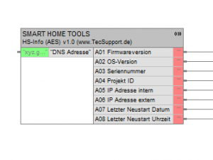 HomeServer Firmwareversion, Seriennummer, Projekt-ID, IP Adressen, DynDNS, Zeitpunkt Neustart